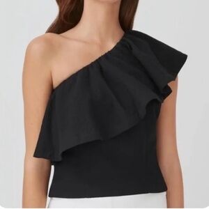 Guyana Cropped Textured One Shoulder Flounce Top